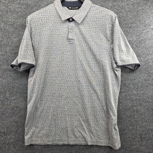 Travis Mathew Mens Polo Shirt Light Gray Geometric Pattern Short Sleeve Size L - Picture 1 of 6